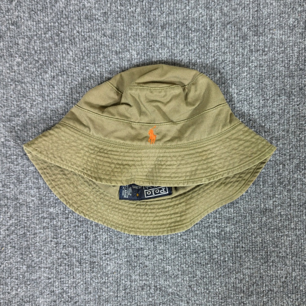 Polo Ralph Lauren Mens XL Bucket Hat Olive Green Khaki Orange Pony Cotton